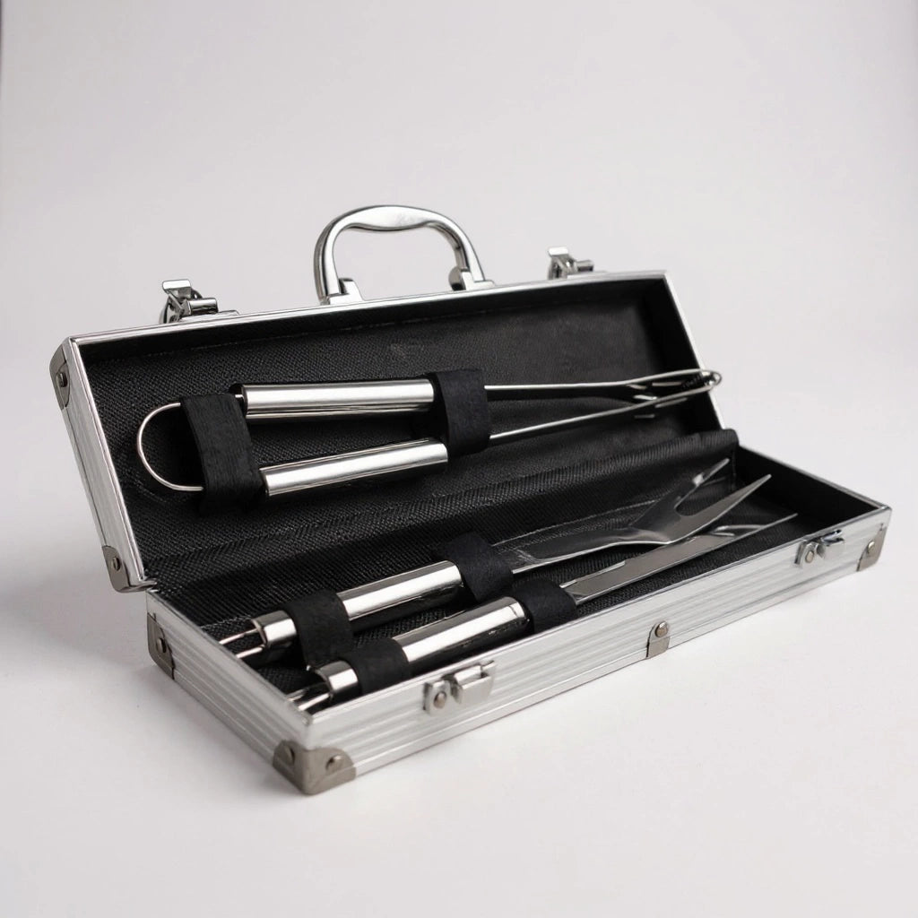 Kit Churrasco 3 Peças Com Maleta de Alumínio